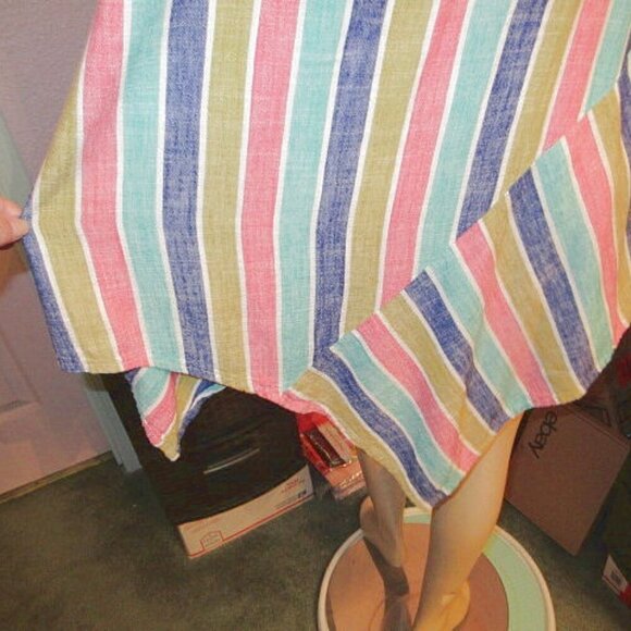 Cynthia Linen Blend Tunic Top Size L Rainbow Stripe Asymmetrical Lagenlook Artsy - Picture 9 of 10